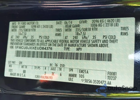 2014 Ford Escape Titanium из США, поврежденный, VIN 1FMCU0JXXEUD84376